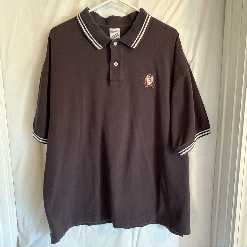 Vintage Looney Tunes Mens XL Polo Shirt 1998 Taz Black Warner Bros Studio Store‎